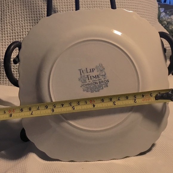 Vintage~JOHNSON BROTHERS TULIP TIME Blue & White Square Salad Plate~7.5” - Picture 4 of 5